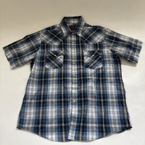 Plains‎ Western Wear Shirt Plaid Pearl Snap Mens Short Sleeve Large Cowboy